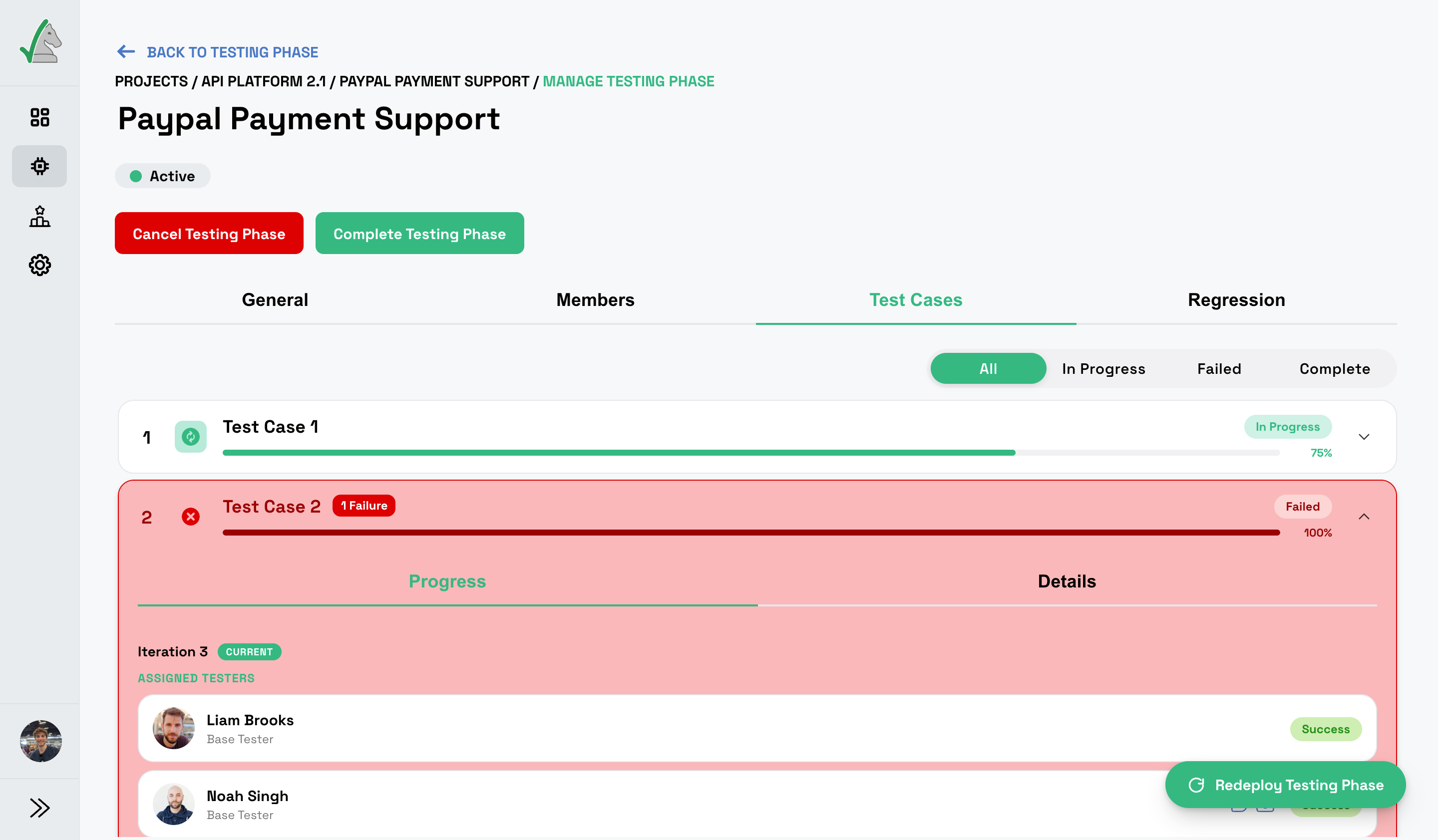 CheckMate progress view with test results across iterations